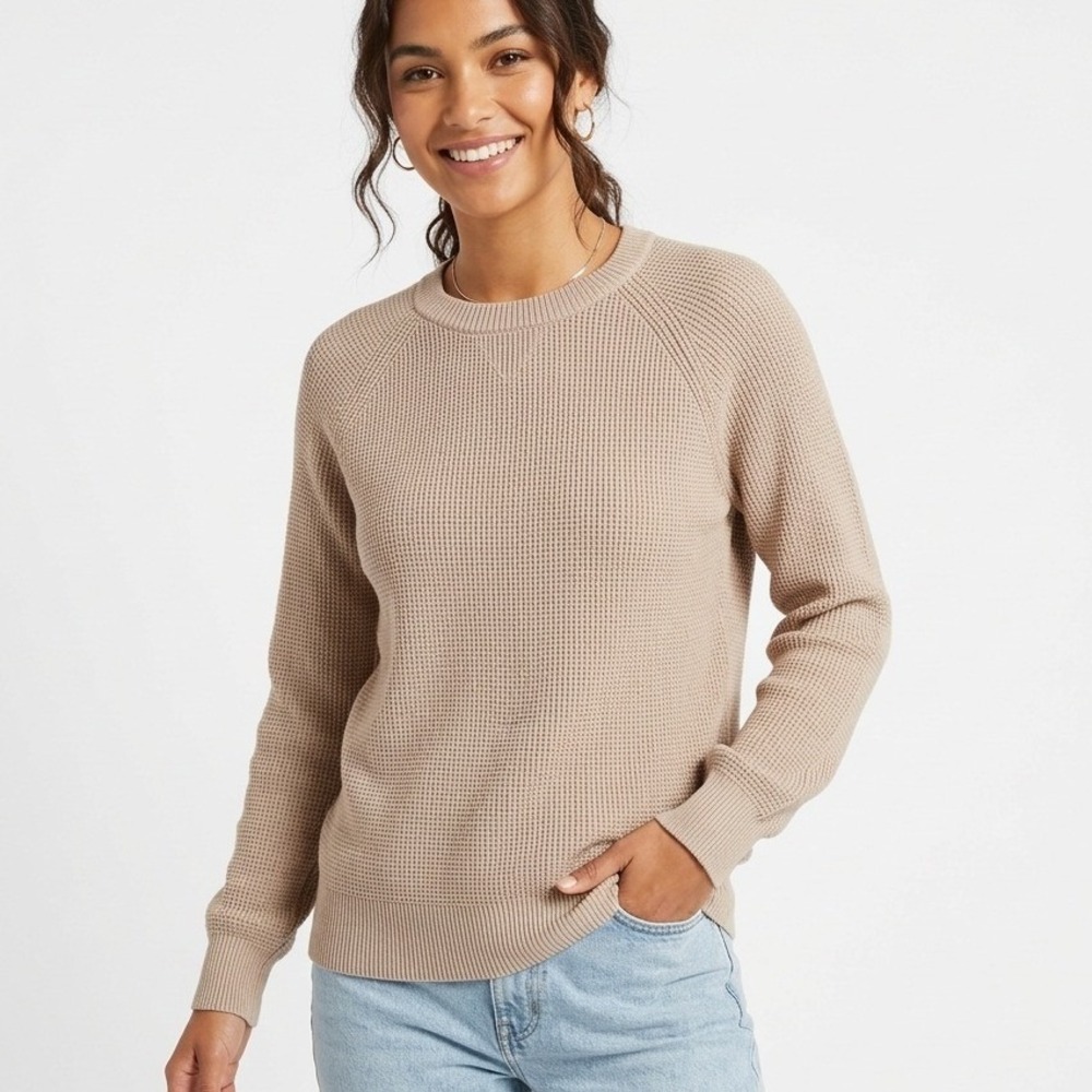Wilt Tan Waffle Knit Cotton/Cashmere Blend Crewneck Sweater SKUW558